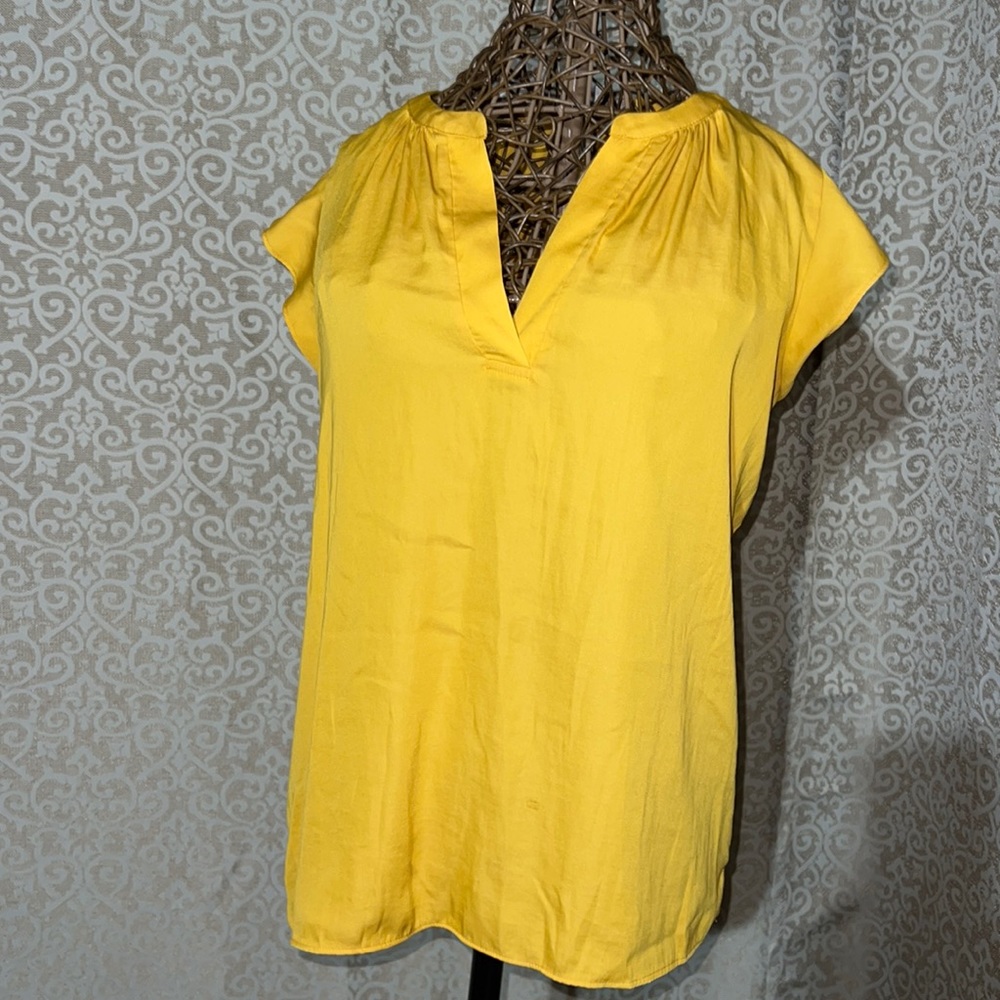 Loft Yellow/Gold Top, Flutter sleeve, Size Large
